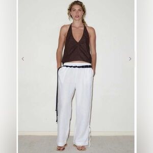 Deiji Studios Linen Halter Top- royal stripe